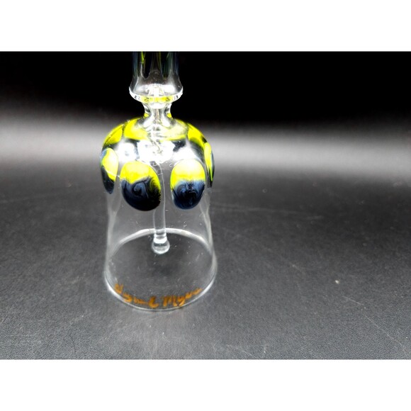 Vintage Wayne E. Meyers Blown Glass Bell Blue and Yellow Swirls - Picture 3 of 8